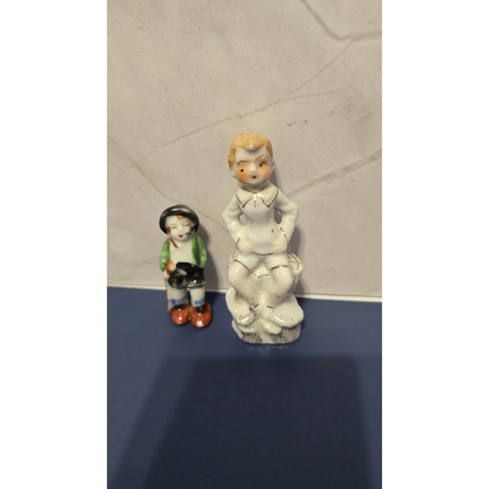Porcelin Figurines Boys Set Of Two Figures Made In Japan Handpainted 1940s-1950s